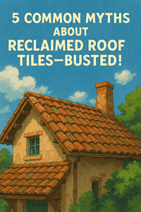 Illustrated roof with text overlay reading “5 Common Myths About Reclaimed Roof Tiles – Busted!”